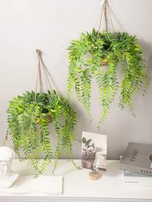 1pc/2pcs Hanging Eucalyptus Leaves & Fern Artificial Plants, Polyester Fiber Hanging Succulent Decor, Green Ornaments, Suitable For All Year Round, Spring/Summer Decoration, Applicable For School Dorm, Office, Party, Birthday, Home, Hotel, Restaurant, Living Room, Bedroom, Wedding, Kitchen And Garden - Green - View 10