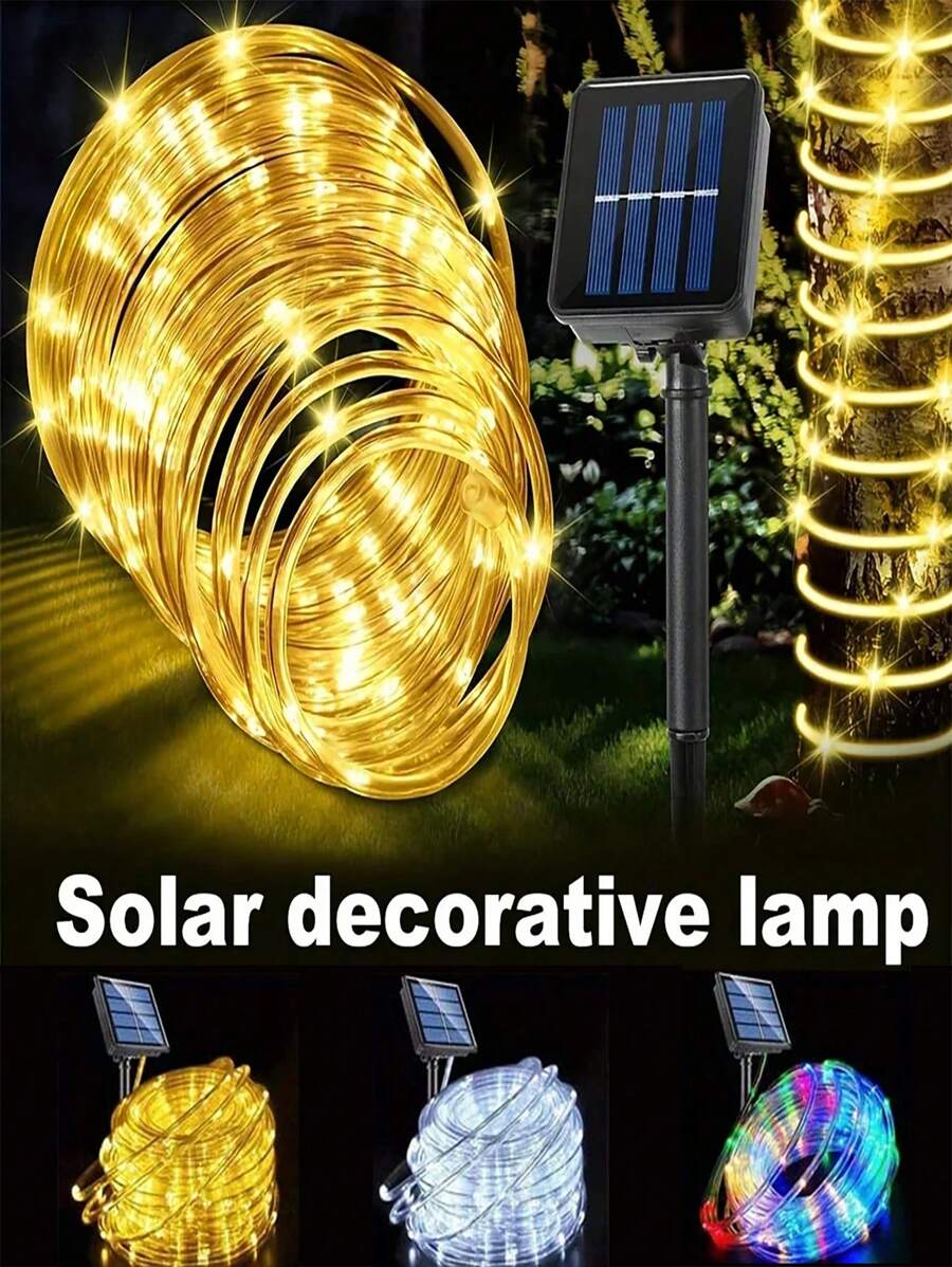 1PC 7M/12M/22M/32M 18650-800mAh Outdoor Solar Tube Rope Led Light Garden Christmas Decoration Fairy String Light Outdoor Wedding Party Led Lamp,LED Solar Leather Tube Light String PVC Rainbow Tube Christmas Day Courtyard Outdoor Decoration Color Light Copper Wire Light