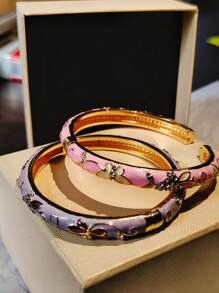 1 Stück neuer modischer chinesischer Stil Emaille Tropfenmuster Doppelschichten Armband, leicht luxuriös, individuell, süß, exquisit und schön, hochwertige Accessoire, geeignet für Frauen zum tragen bei täglichen, lässigen Veranstaltungen, Partys, Bars usw., auch als Geschenk geeignet
