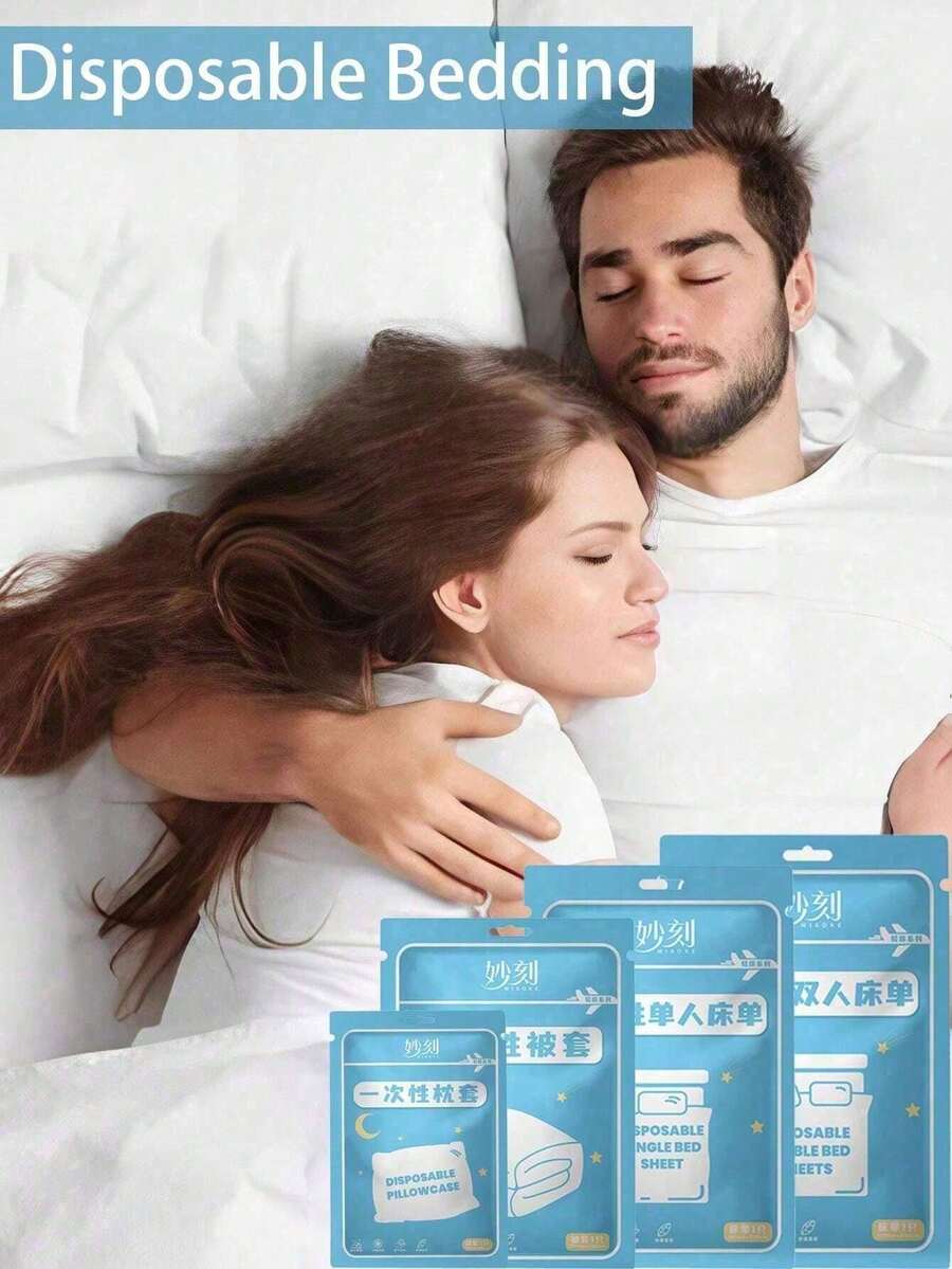 Bộ 4 món cỡ lớn, siêu rộng, dùng một lần, màu trắng, ga trải giường và vỏ gối dùng một lần, vật dụng thiết yếu cho du lịch sạch sẽ và hợp vệ sinh, ga trải giường và vỏ chăn. - Nhiều màu - Xem 1