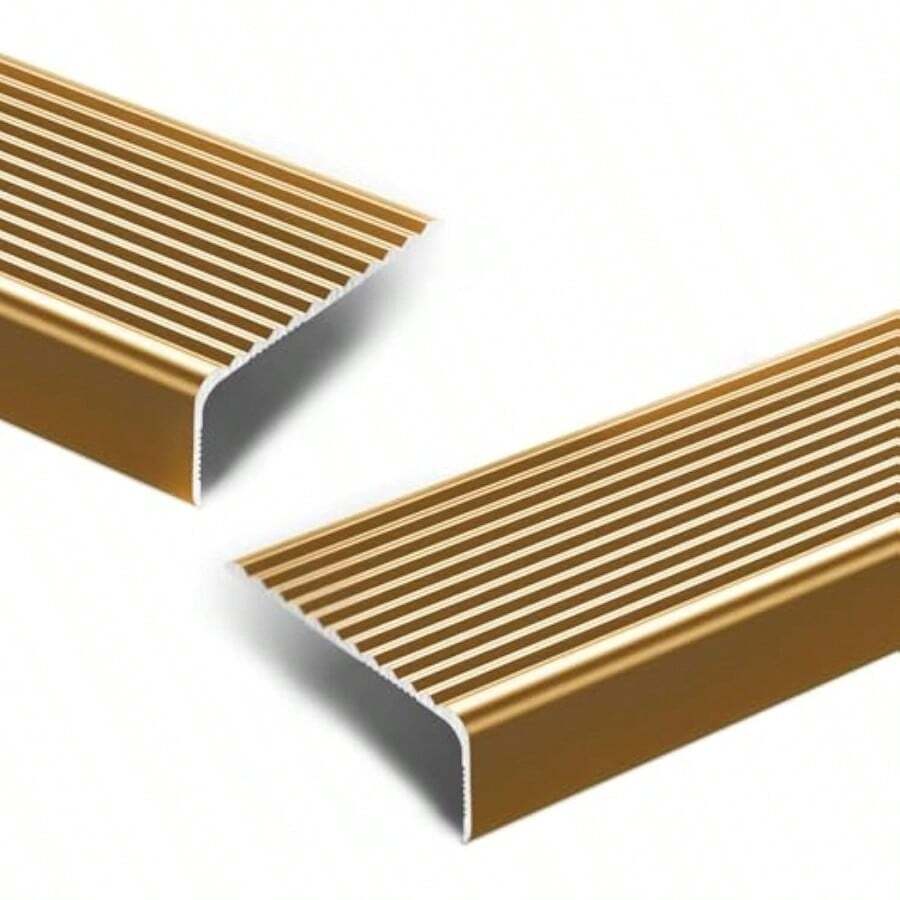 Outdoor Non-Slip Stair Treads Anti-Slip Aluminum Stair Edge Protector - Self Adhesive Stair Nosing For Staircases & Porch, Decorative Stair Edging (2PCS, Gold, 35.4inch) - None - View 1