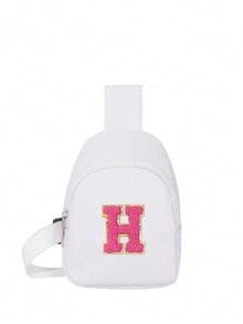 1 件女孩字母图案可爱斜挎包/单肩包/胸包，适合日常使用、户外、旅行、徒步旅行、便携，馈赠佳品