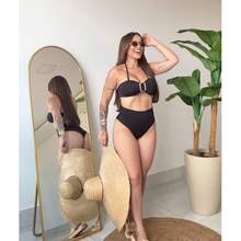 Women's Two Piece Set Halter Bikini Swimsuit With Contrast Colors And High Waist, Suitable For Summer Beach Vacation - 黑色的 - 查看 1