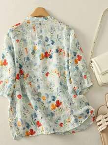 قميص نسائي كاجوال برسومات زهرية على كامل السطح، صيفي