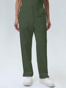 Women's /Nursing Pants, Comfortable Pants, Solid Color Simple Multi-Pocket Pants Spring - Dark Green - View 4