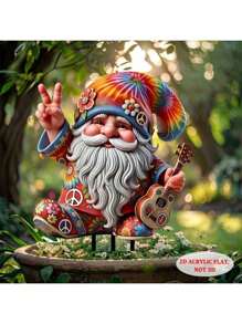 Verspielter Hippie Gnom Acryl Gartenstab, wetterfestes Outdoor-Dekor für Blumentöpfe, Rasenflächen, Terrassen und Hinterhöfe, perfektes Einweihungs- oder Freundschaftsgeschenk