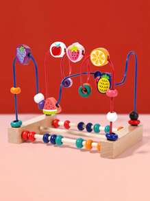 Juguete de madera de Maze con cuentas para bebés de 1-3 años - Actividad motora fina Montessori, pista de ábaco de frutas y juego de cognición de colores, regalo de aprendizaje temprano para niños pequeños