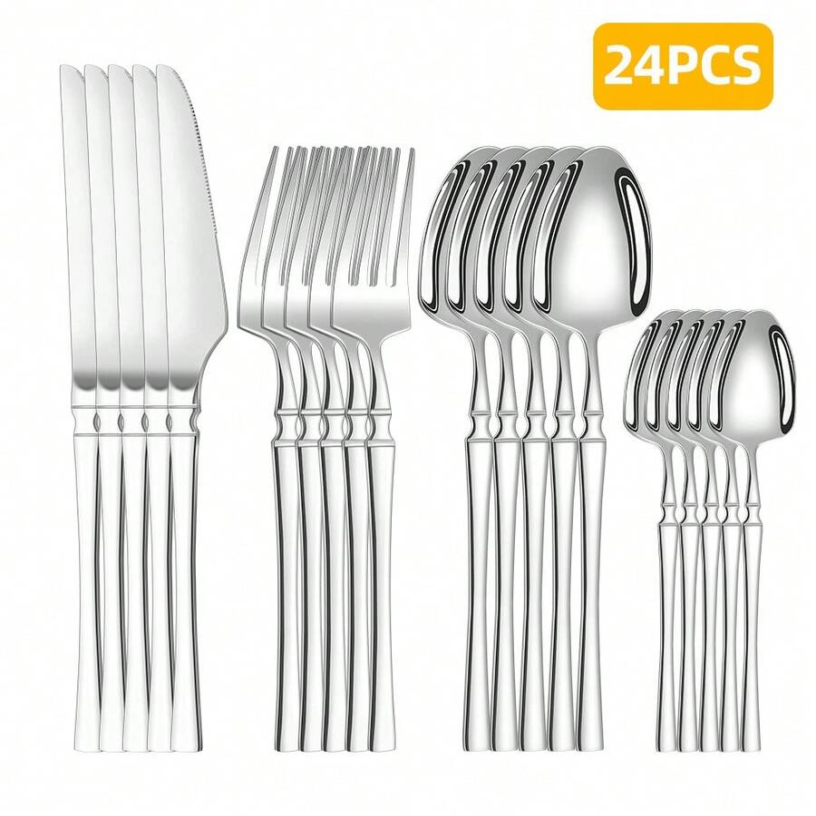 16/20/24-Piece Stainless Steel Cutlery Set, Knife, Fork And Spoon Set, Suitable For Home, Kitchen, Restaurant, Hotel, Wedding And Other Kitchenware - Bạc - Xem 1