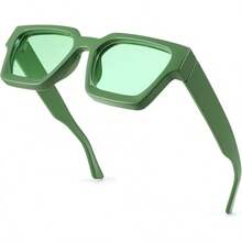 FEISEDY Retro 90s Square  For Women Men Fashion Rectangular  With  Protection B2385 - 011 Green | Green Lens - View 2