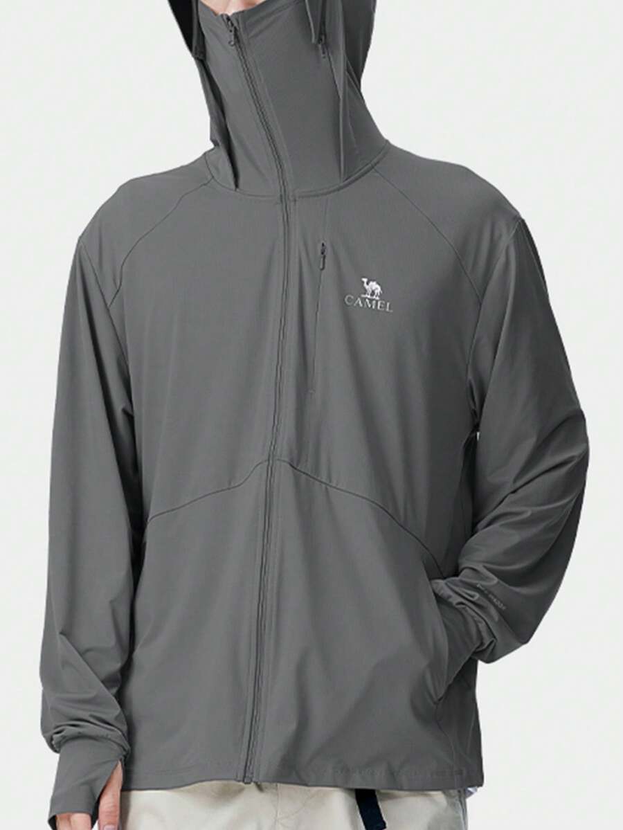 CAMEL CROWN 男士针织防晒衣春夏户外纱防晒清凉黑胶钓鱼防晒服登山外套 - 暴雨灰 - 查看 1