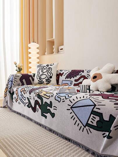 Geometric Pattern Tassel Sofa Cushion, Suitable For All Seasons, Random Pattern Delivery