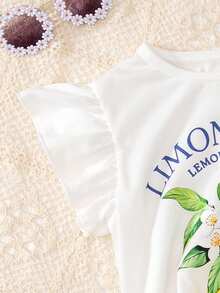 Bộ 2 áo thun tay lỡ in họa tiết hoa thời trang thường ngày cho bé gái và váy hai lớp in họa tiết cạp chun, thích hợp mặc hàng ngày, ở nhà và ngoài trời, mùa hè - Nhiều màu - Xem 5