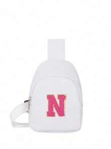 1 件女孩字母图案可爱斜挎包/单肩包/胸包，适合日常使用、户外、旅行、徒步旅行、便携，馈赠佳品