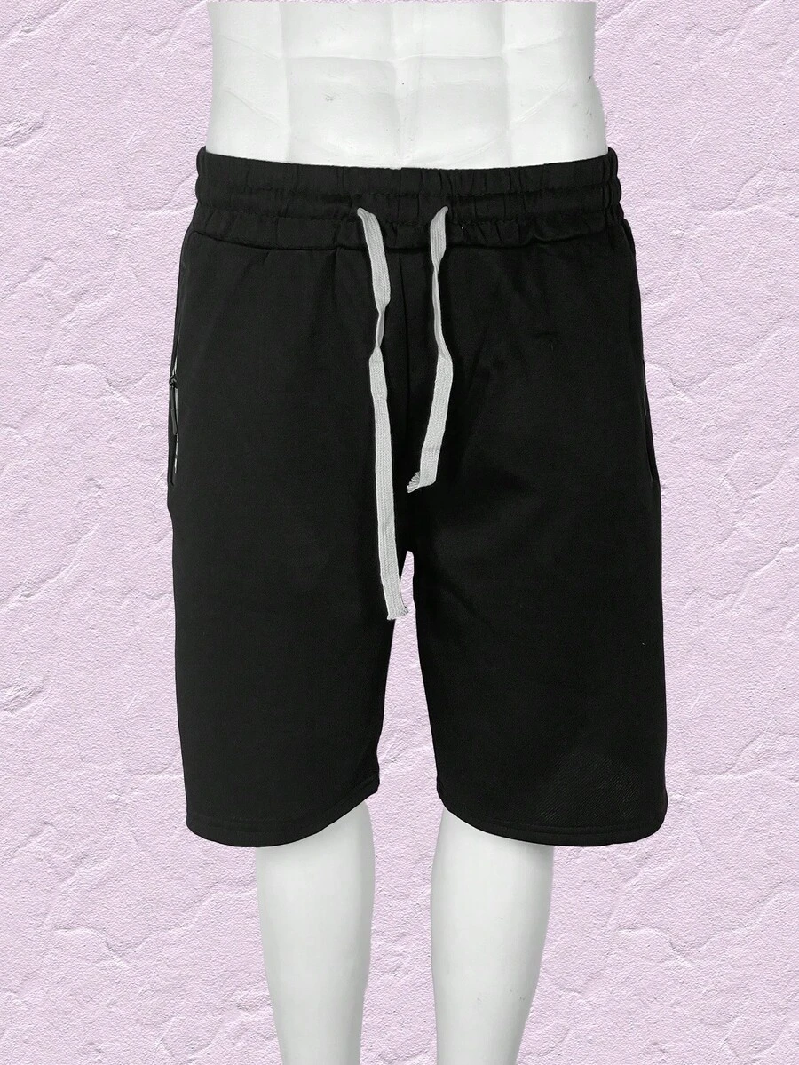 Short casual y deportivo para hombre, talle de cintura natural con cordón y ajuste de pierna suelto, bolsillos funcionales con cierre para mayor seguridad, tela de poliéster y elastano, apto para temporadas de primavera y verano, muy fresco y cómodo, ideal para hacer deporte o el uso casual. - Negro - Ver 1