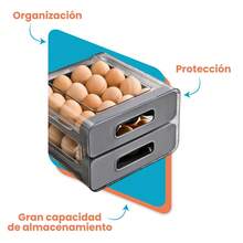 Caja organizadora para huevos de 2 niveles cocina almacenar, recipiente multiusos para refrigerador, estructura transparente apilable, capacidad para 24 huevos, diseño compacto, materiales duraderos y seguros para alimentos, organización eficiente y fácil limpieza, ideal para hogares modernos - Gris - Ver 4