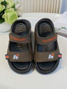 1 双男童休闲百搭平底防滑运动凉鞋,撞色缝线设计,夏季沙滩鞋 - 棕色 - 查看 8