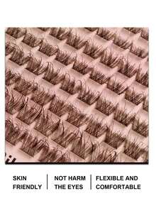 Rikuaild 80pcs Brown Fluffy False Eyelashes, D-Curl Lifting & Moisturizing Effect, Delicate Criss-Cross Faux Mink Lashes, Natural & Lengthening Eyelash Clusters, Individual Lashes - D - View 6