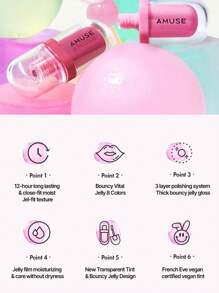 AMUSE Amuse JEL-FIT TINT 01 BOKSOONGA JELLY, Hydration And Plumping, Lightweight, 12-Hour Lasting, Jelly-Like Texture, Moisturizing Lip Stain, Vegan In Handy Size For Travel, K-Beauty, Korean Makeup, 3.8g/0.13oz