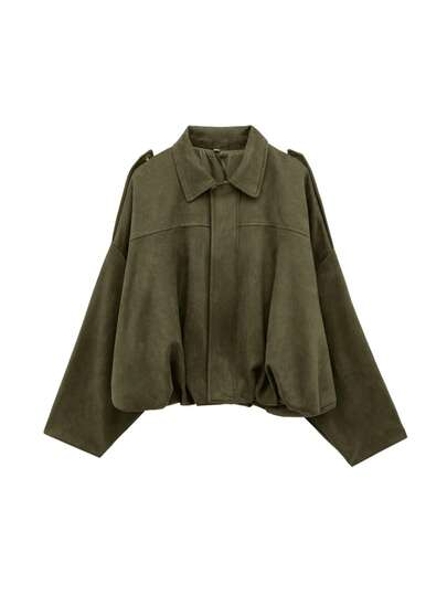 Áo khoác nữ Seelio Thu/Đông kiểu vintage mới, chất liệu giả da lộn, phong cách thường ngày, đa năng, màu xanh lá cây, thích hợp cho mùa xuân.