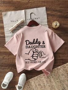 Tween Girls Letter Graphic Round Neck Short Sleeve T-Shirt Top, Summer - Pink - View 6