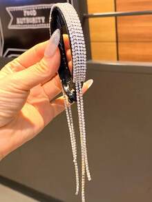 1件奢华水钻发夹，激光切割树脂珠装饰正式头饰，适合上学、派对等场合，发饰 - 銀色 - 查看 5