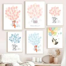 1 pieza Póster y estampado en lienzo con impresión de globos de animales de dibujos animados lindos, arte de pared moderno para decoración del hogar y regalo para la habitación de niña bebé sin marco - Multicolor - Ver 1