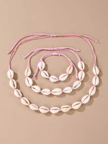 3 Stücke modische sommerliche Strand Stil Muschelkette, Fußkette und Armband Party-Set für Frauen