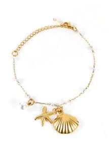 1 pièce Bracelet de cheville avec pendentif en acier inoxydable représentant une coquille et une étoile de mer avec perle, pour femme, pour l'été à la plage