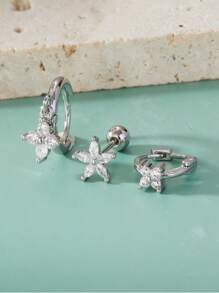 3/6pcs Cubic Zirconia Five Petal Flower Stud Earrings Set For Women Stacking Simple Huggies Cartilage Small Hoop Earring Jewelry