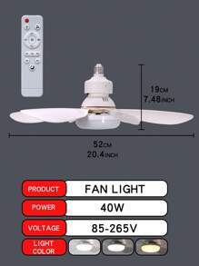 Ventilatori a soffitto con luci, Ventilatore a soffitto piccolo da 20.5 pollici con luce da 40W E27, con telecomando per timer, 3 velocità e 3 colori di luce LED (3000-6500K), lampada ventilatore moderna per camera da letto e salotto