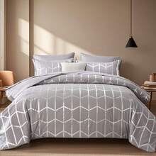 7-Pcs Luxurious Gilded Bed Comforter Sets Queen,100% Microfiber Simple And Fashionable Soft And Comfortable Summer Bedding Set Coverlet Set Suitable For All Four Seasons,  Bedroom And Hotel Room Decor,  Include 1 Comforter,  4 Pillowcases And 1 Flat Sheet,1 Fitted Sheet. - Màu xám-B48 - Xem 3