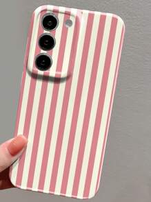 1pc Simple Striped Pattern Glossy Perforated Faux Leather Full Cover Hard Phone Case Suitable For IPhone 11/12/13/14/15/16 Pro Max Waterproof Shockproof Anti-Fall Scratch Resistant