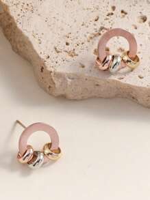 1 Par de Brincos Femininos Simples com Numerais Romanos Tricolores, Brincos Elegantes e da Moda para o Dia a Dia
