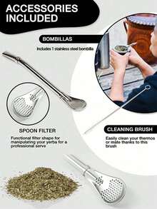 shoxil 1 件套传统黑马黛茶杯套装 - 不锈钢双层葫芦，配有 Bombilla 吸管和清洁刷 | 马黛茶和咖啡饮用套装，适合家庭、办公室和户外使用