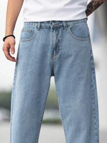1 Stück gewaschene minimalistische amerikanische Stil Pendler Jeans, Herren Nischen Lässig weite Bein Hose (ohne Gürtel oder Zubehör)