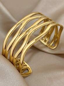 1 pieza Brazalete vintage grueso, adecuado para mujeres y adolescentes, apilable, accesorio diario y de fiesta, regalo de Navidad - Amarillo Oro - Ver 6