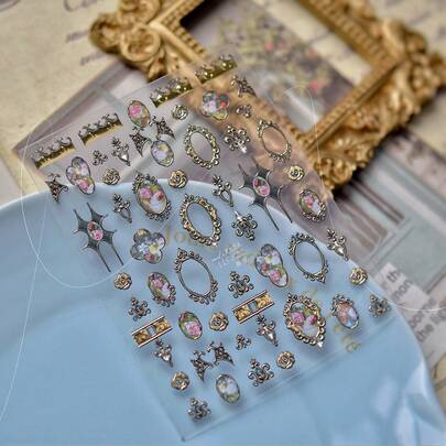 1片金属花框美甲贴纸，美甲师必备，5D经典装饰美甲贴纸，美甲饰品，手工美甲贴纸，美甲贴片，自粘式DIY美甲装饰配件，适合女孩和女士的最佳美甲护理产品，美甲爱好者的理想之选