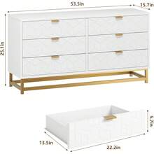 strundghti Dresser For Bedroom, 53.5" Large Dresser Organizer, 6 Drawer With Golden Metal Handle And Legs, Modern Chest Of Drawers, White Dressers With Drawers For Closet, Hallway, Living Room, Entryway - trắng - Xem 3
