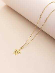 1pc Stainless Steel Cute Sea Turtle Animal Necklace, Suitable For Daily Wear, Gift, Fashion Accessory, Beach & Vacation Style - Yellow Gold - View 3