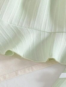 Baby Girls' Solid Color Spaghetti Strap Bowknot Ruffle Hem Top And Straight Leg Pants 2 Piece Outfit, Suitable For Daily Outings, Spring/Summer - Mint Green - View 6