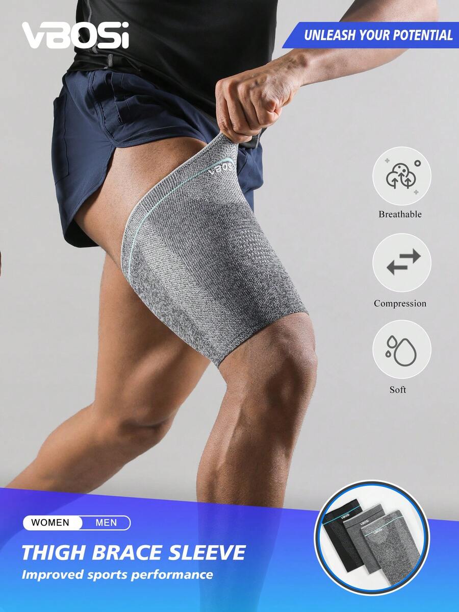 VBOSI 1 pièce Manchon de cuisse de compression tricoté 3D - Support sportif respirant, convient pour la course, la fitness et l'utilisation quotidienne, accessoire de fitness unisexe - Multicolore - Voir 1