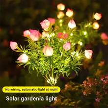 1 pièce/2 pièces Lumière solaire à LED en forme de fleur de gardénia, lumière de jardin solaire extérieure avec fleurs artificielles blanc chaud pour la décoration de jardin. Convient pour la pelouse, la décoration extérieure, les cadeaux de jardinage pour anniversaire