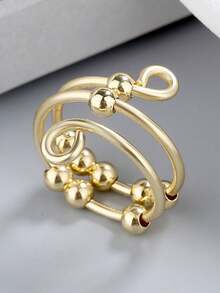 1 pieza Anillo giratorio de acero inoxidable para alivio de la ansiedad, ajustable, anillo antiestrés creativo con perla, joya de regalo para mujeres - anillo de ansiedad - Ver 5