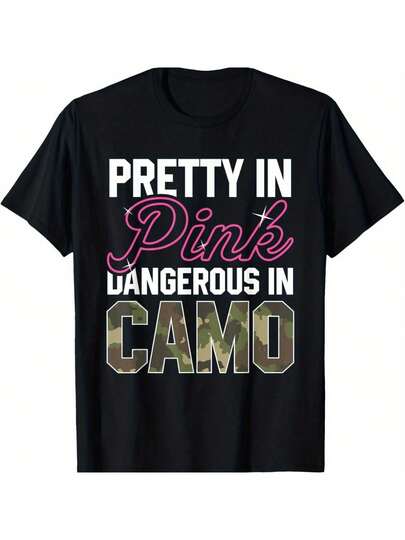 [Camiseta de Caza Camuflaje Rosa] Divertida Camiseta Gráfica de Caza Camuflaje Rosa con Ciervo - Suave, Transpirable, Cómoda Camisetas Negras de Manga Corta para Hombres y Mujeres