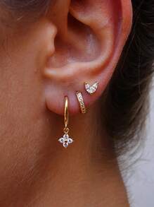 3/6pcs Cubic Zirconia Five Petal Flower Stud Earrings Set For Women Stacking Simple Huggies Cartilage Small Hoop Earring Jewelry