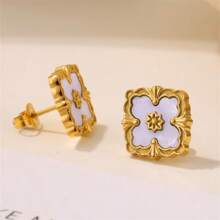 Conjunto de joyas de pulsera, collar y pendientes con flores, estilo accesorio de palacio de rombos, de estilo europeo y estadounidense