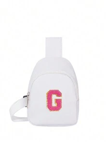 1 件女孩字母图案可爱斜挎包/单肩包/胸包，适合日常使用、户外、旅行、徒步旅行、便携，馈赠佳品