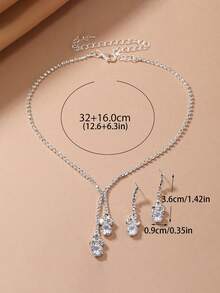 1 Set Minimalist Elegant Women's Jewelry Set - Necklace, Earrings, Bracelet, Copper Material Embedded With Sparkling Crystals, Best For Wedding, Party - Silver - View 8