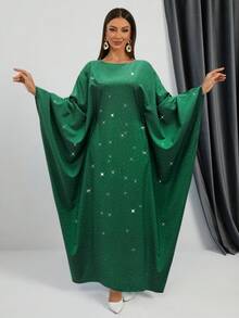 女士纯色蝙蝠袖宽松阿拉伯连衣裙 - 彩色 - 查看 1