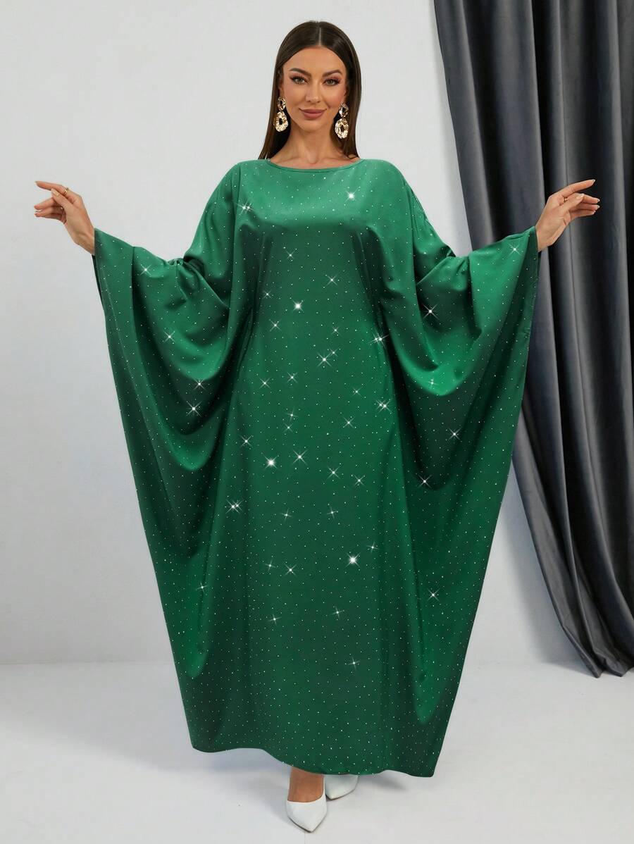 女士纯色蝙蝠袖宽松阿拉伯连衣裙 - 彩色 - 查看 1